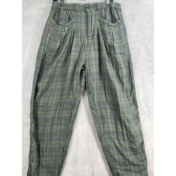 Free People CP Shades Plaid Trousers Millstone Green Slouchy Size Large - Picture 4 of 10